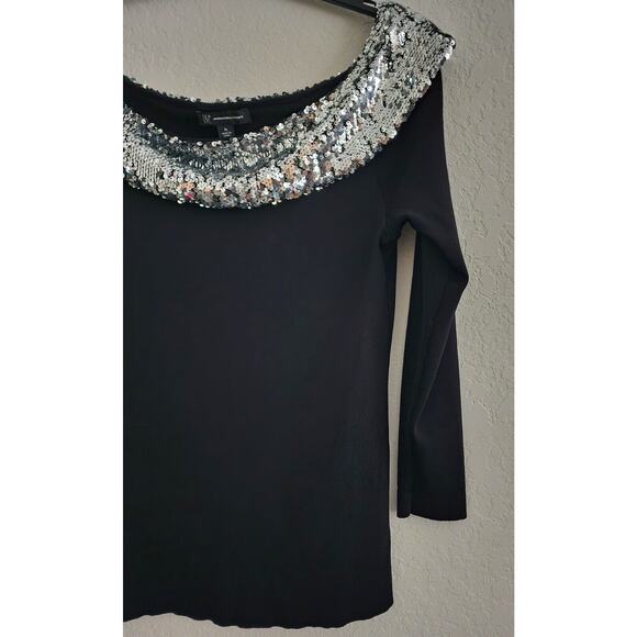 TOP/BLOUSE-INC-INTERNATIONAL CONCEPTS-Black-Silver Sequin Neckline-3/4 Sleeve-XL - Picture 4 of 14